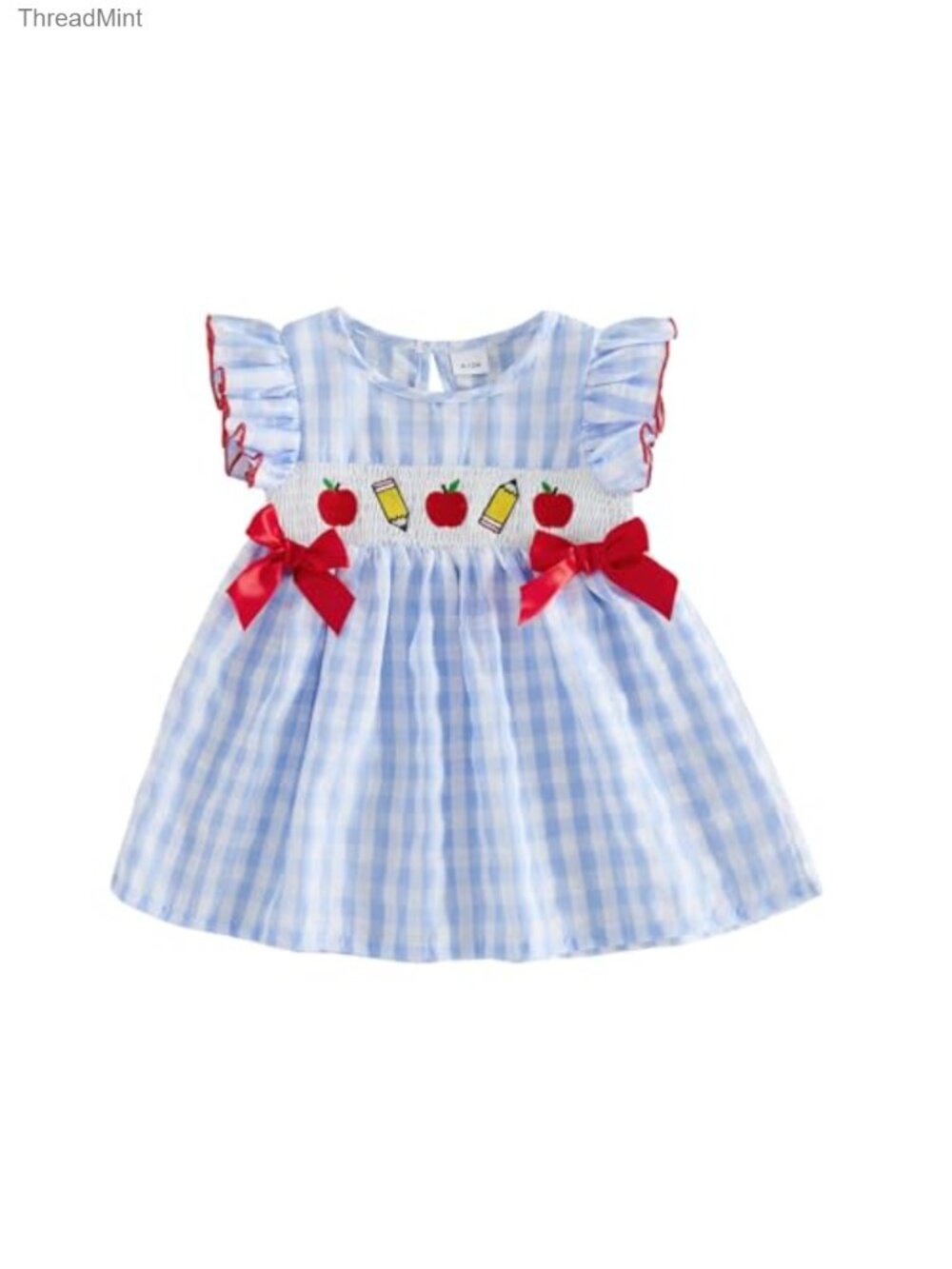 Toddler Girl Smocked Back to School Dress Cotton Blend A-Line Short Sleeve